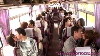 Japanese teen groupsex action babes on a bus